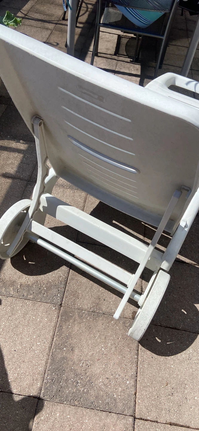 White Chaise Lounge Chair with Blue and White Striped Cushion - photo 2