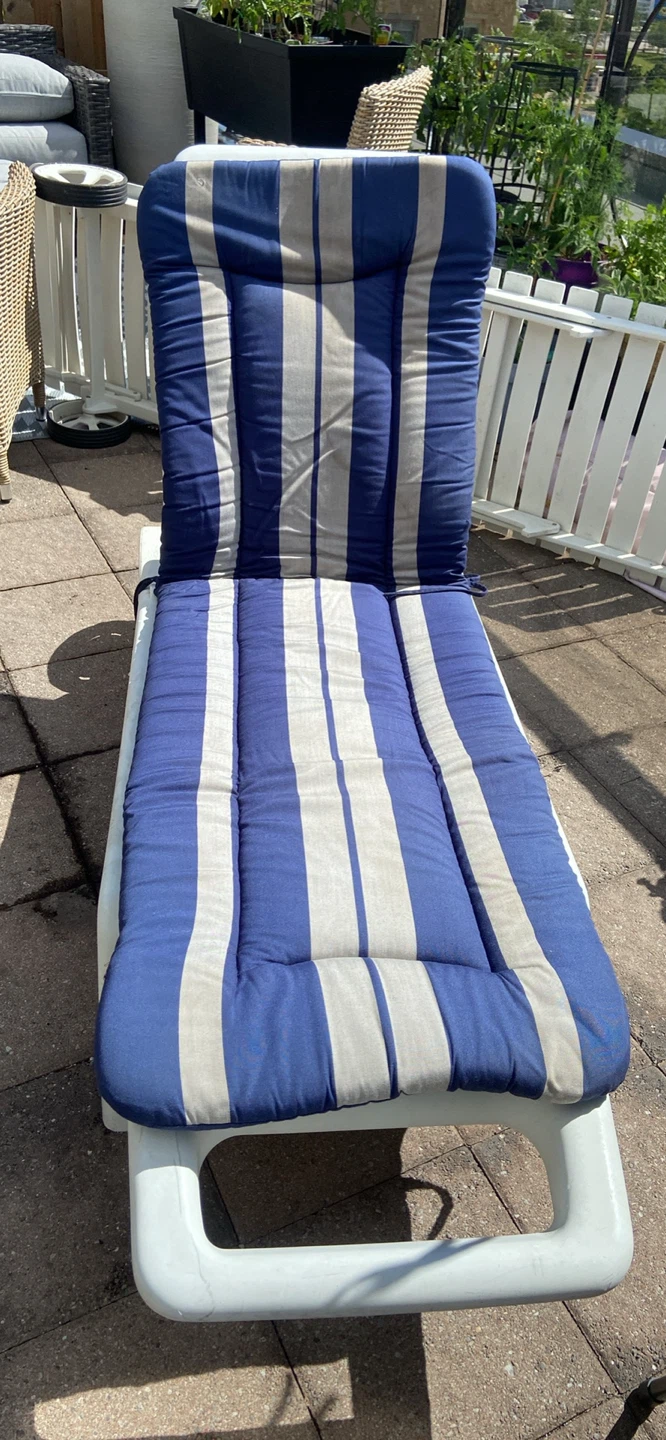 White Chaise Lounge Chair with Blue and White Striped Cushion - photo 3