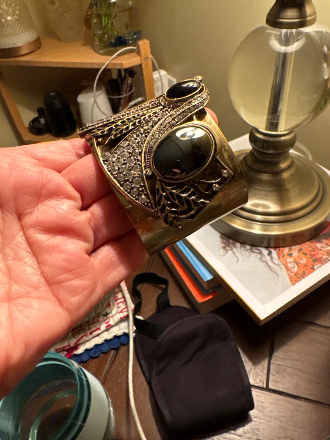 Gold Tone Owl Cuff Bracelet with Rhinestones - photo 2
