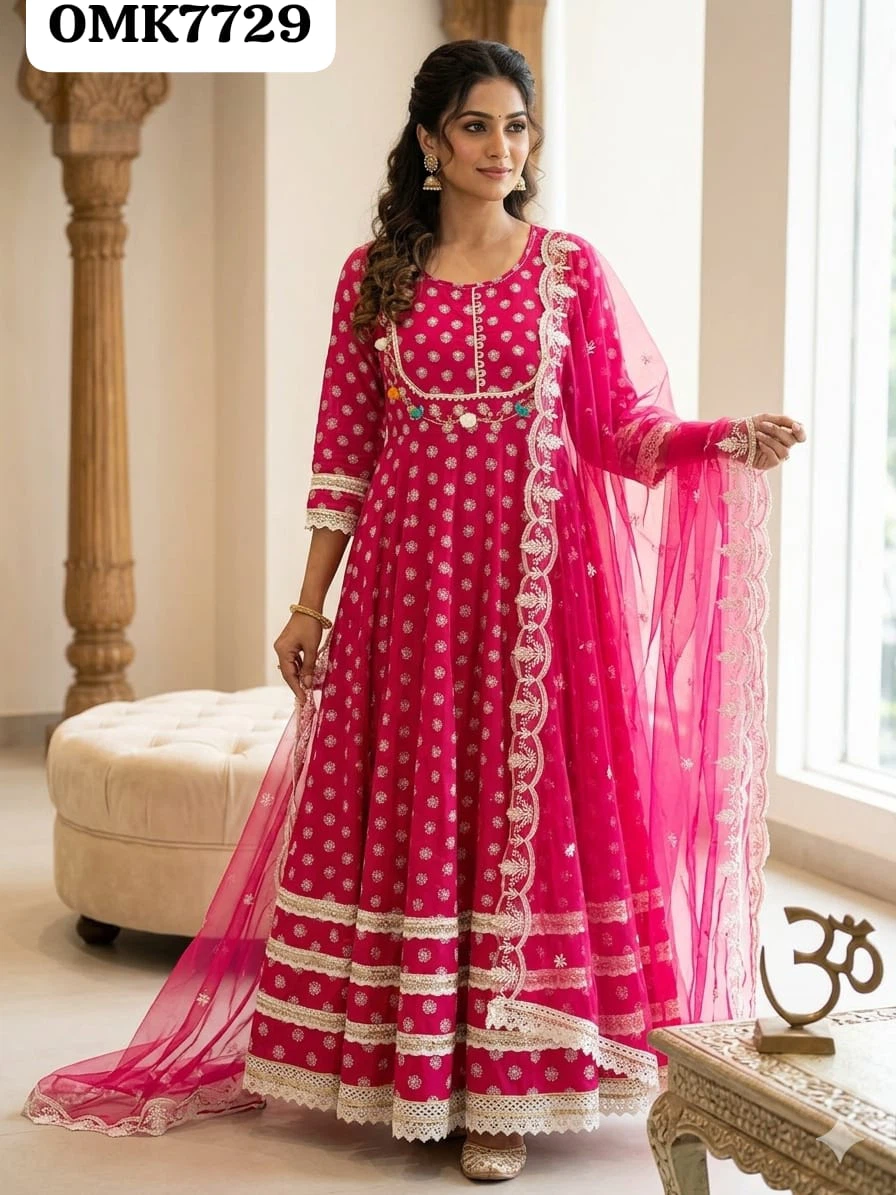 Women's Pink Anarkali Suit with Dupatta and Pants