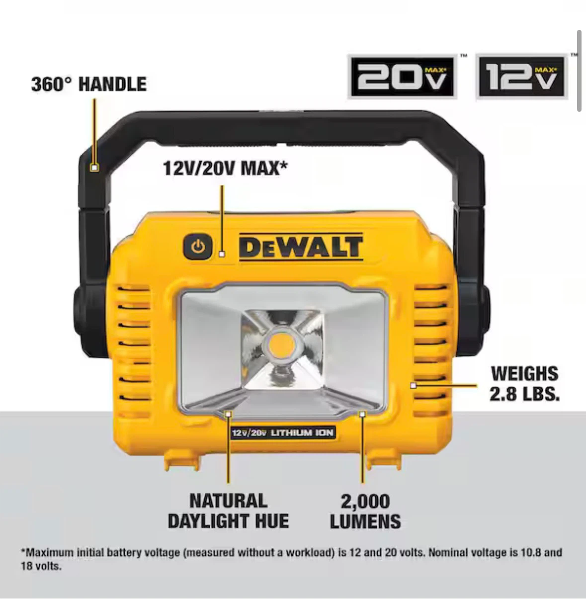 DEWALT 12V/20V MAX Compact LED Worklight Kit 2000 lm IP54 - photo 5