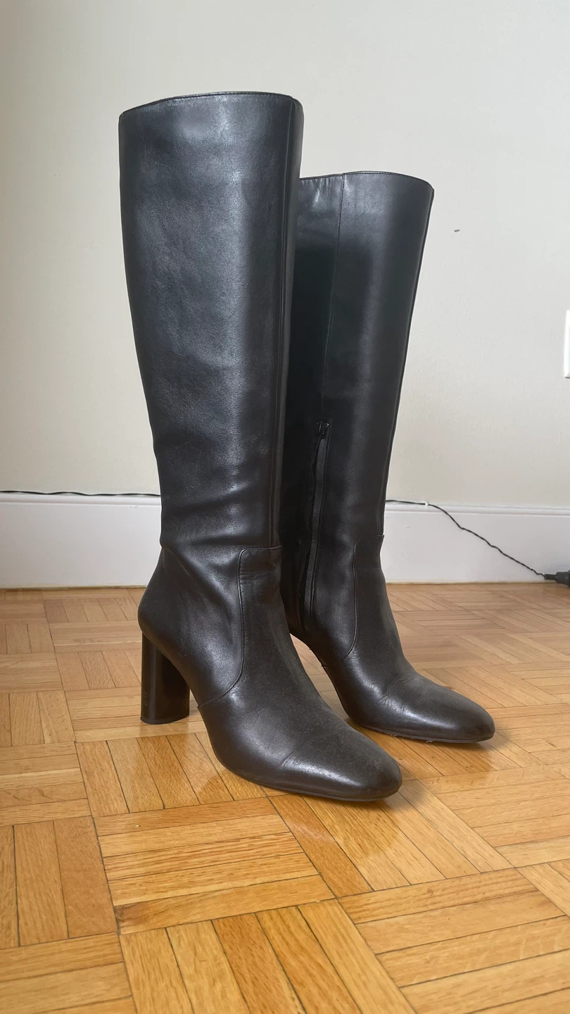 Black Leather Knee-High Boots - Size 41