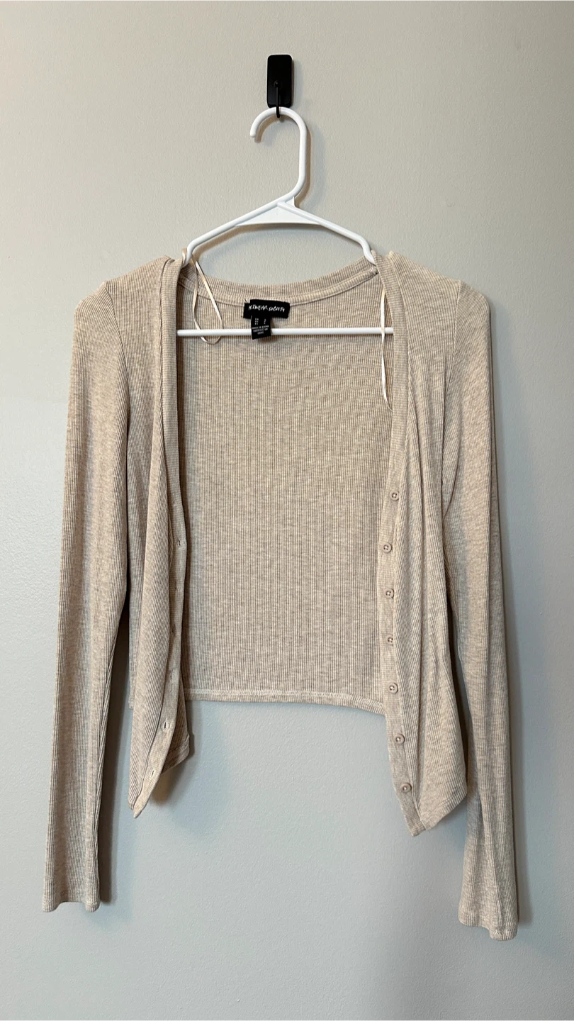 Ribbed Button-Up Cardigan - Oatmeal