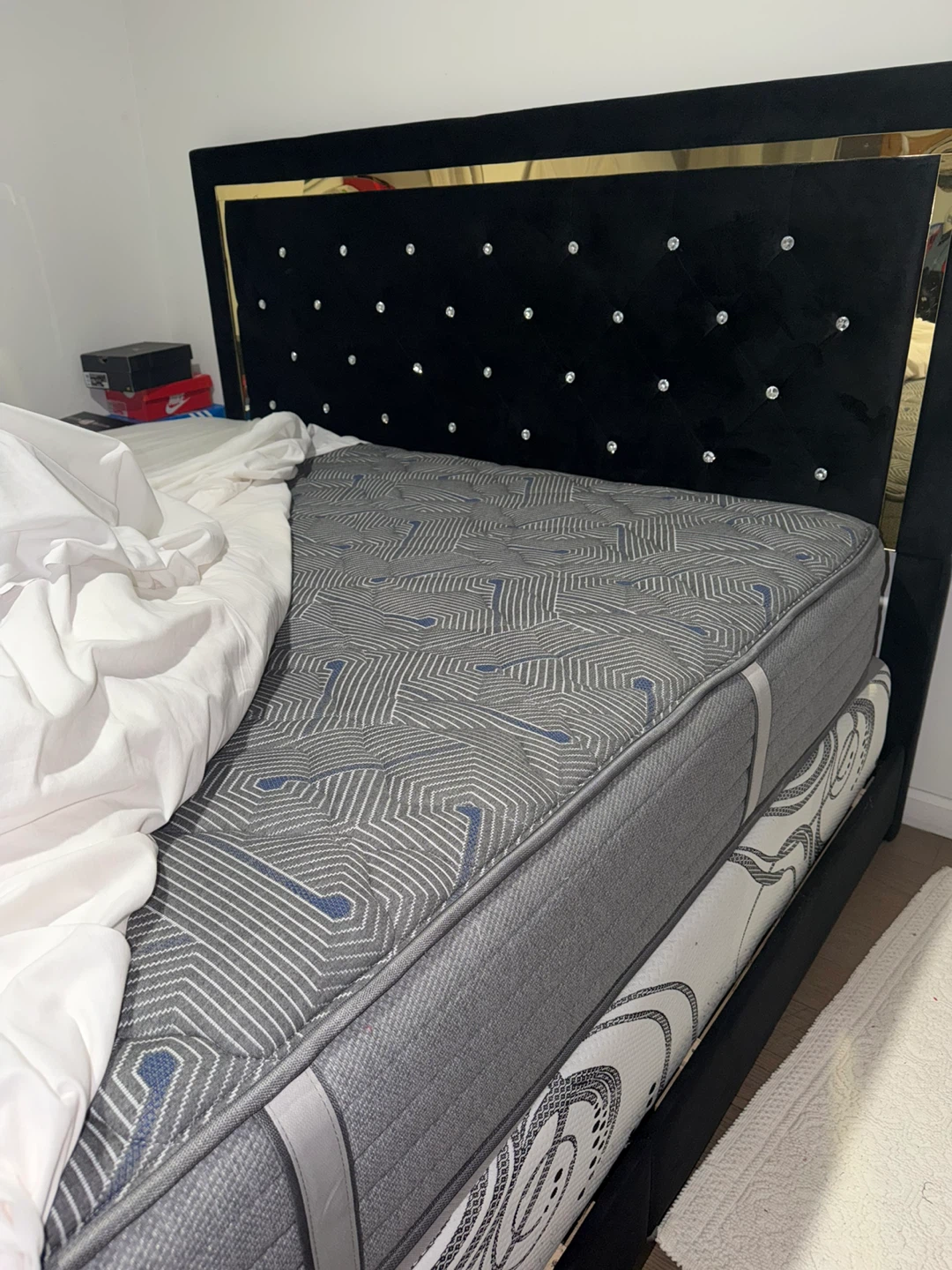 Black Velvet Queen Bed Frame with Crystal Accents - photo 2