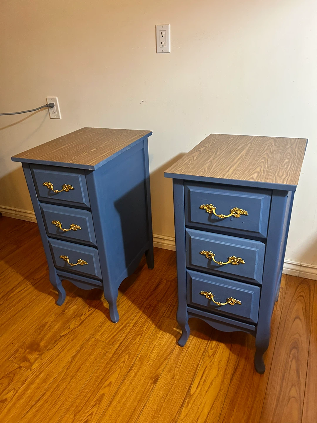 Blue Nightstands with 3 Drawers (Pair)