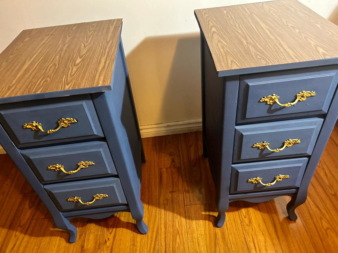 Blue Nightstands with 3 Drawers (Pair) - photo 2