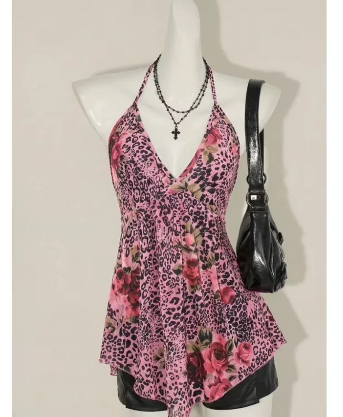 Pink Floral Leopard Halter Top