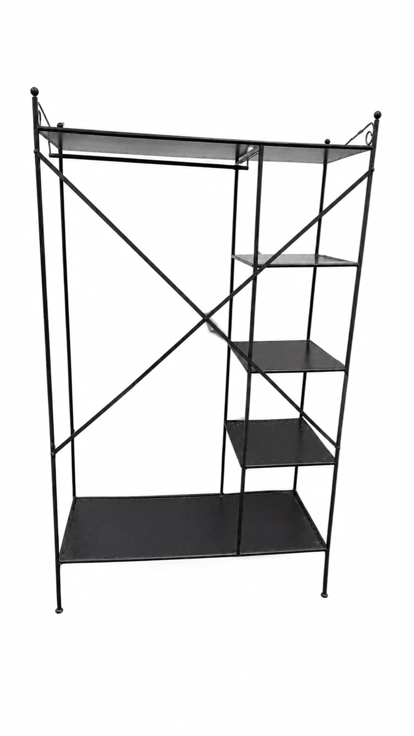 Black Metal Garment Rack with Shelves
