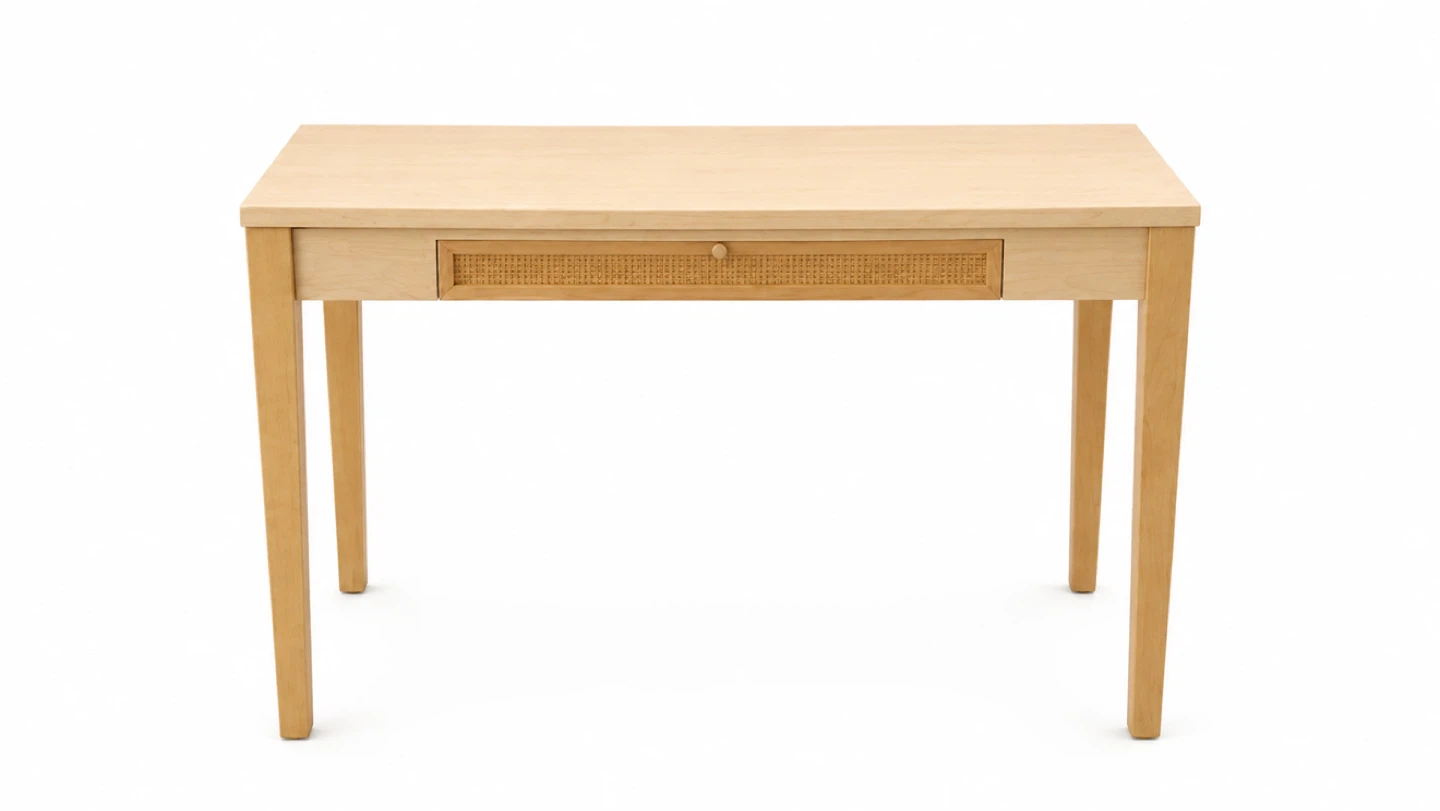 Light Wood Desk with rattan Drawer