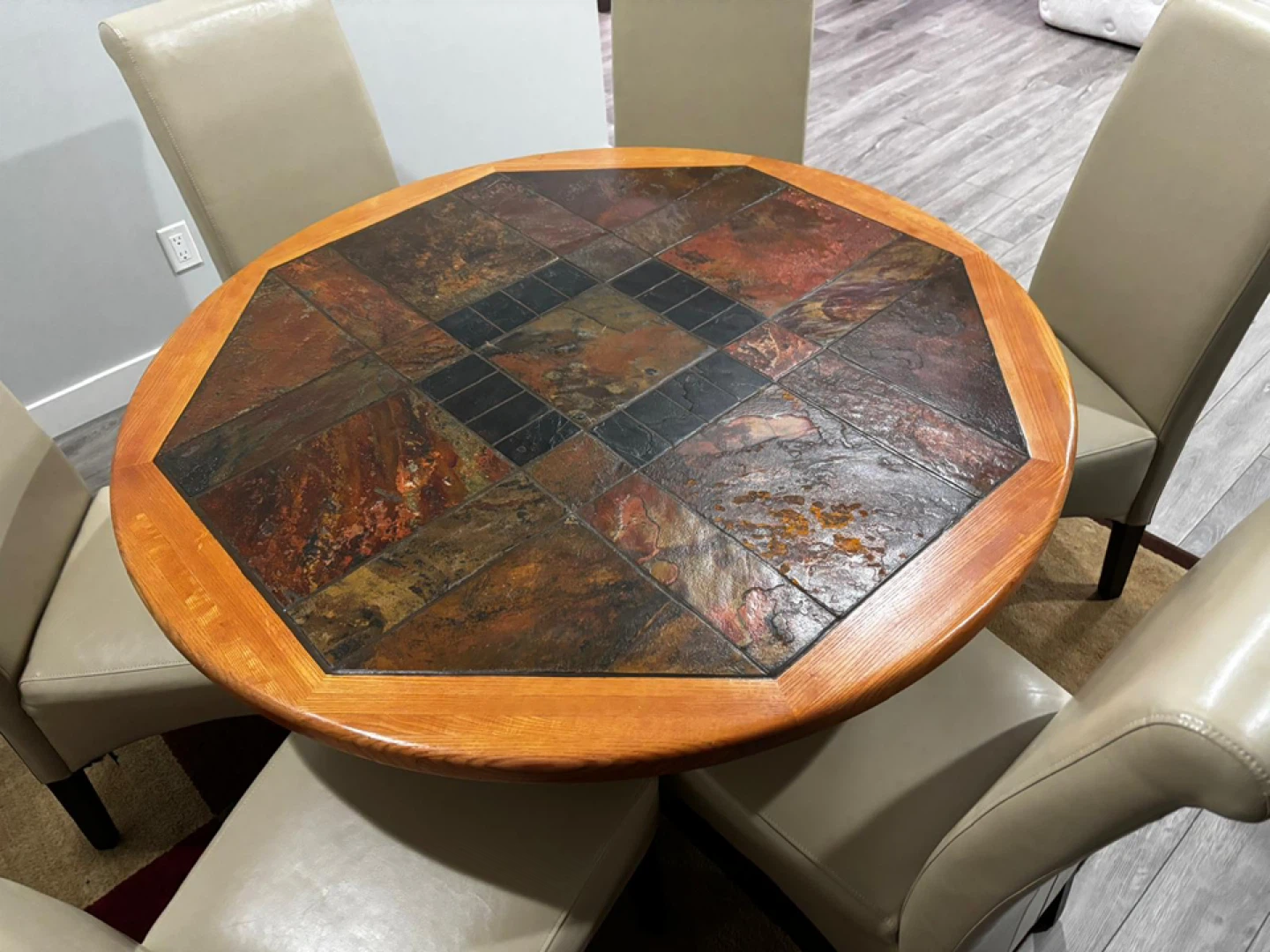 Round Dining Table with Slate Inlay