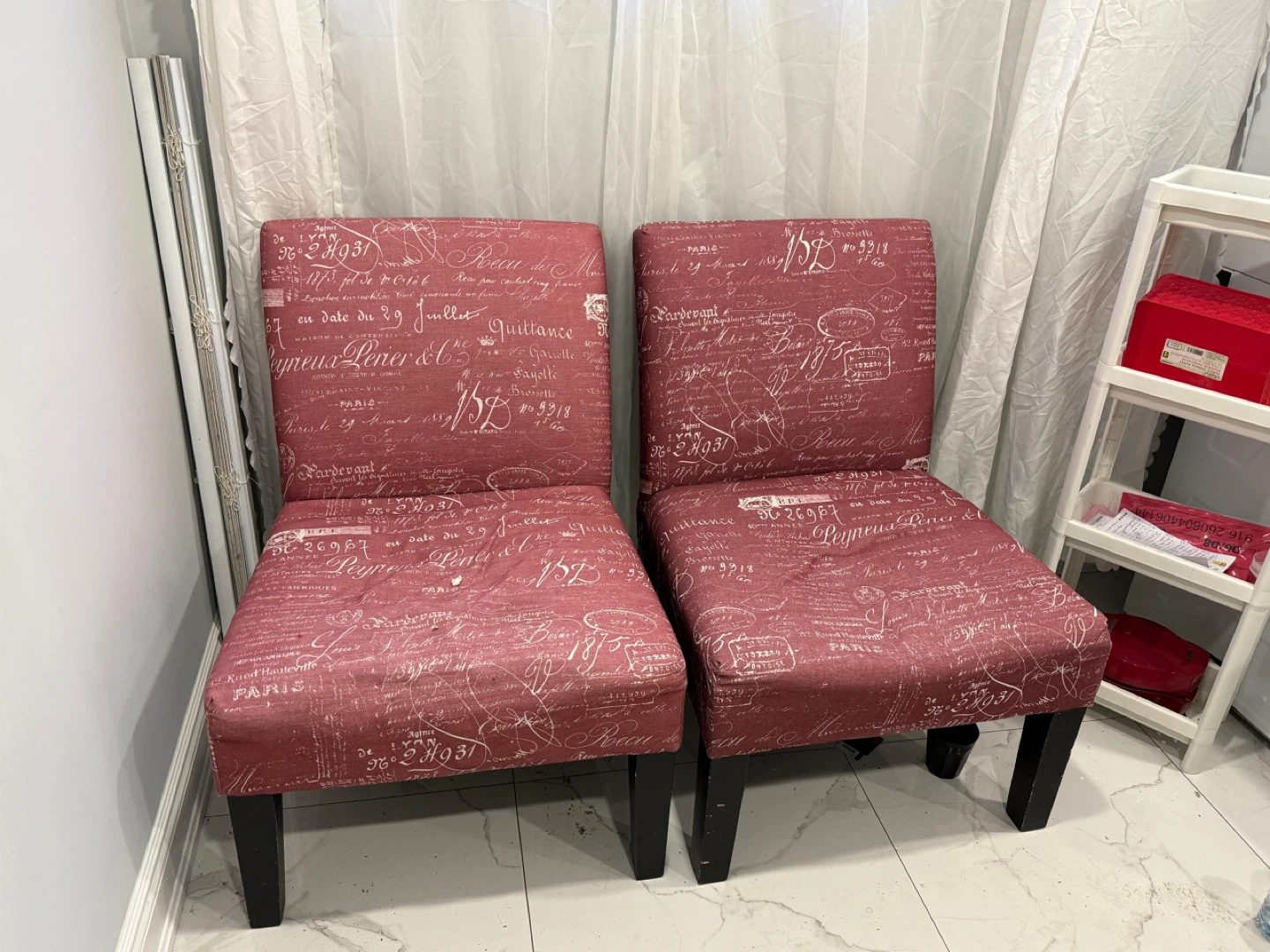 Set of 2 Vintage-Style French Script Accent Chairs