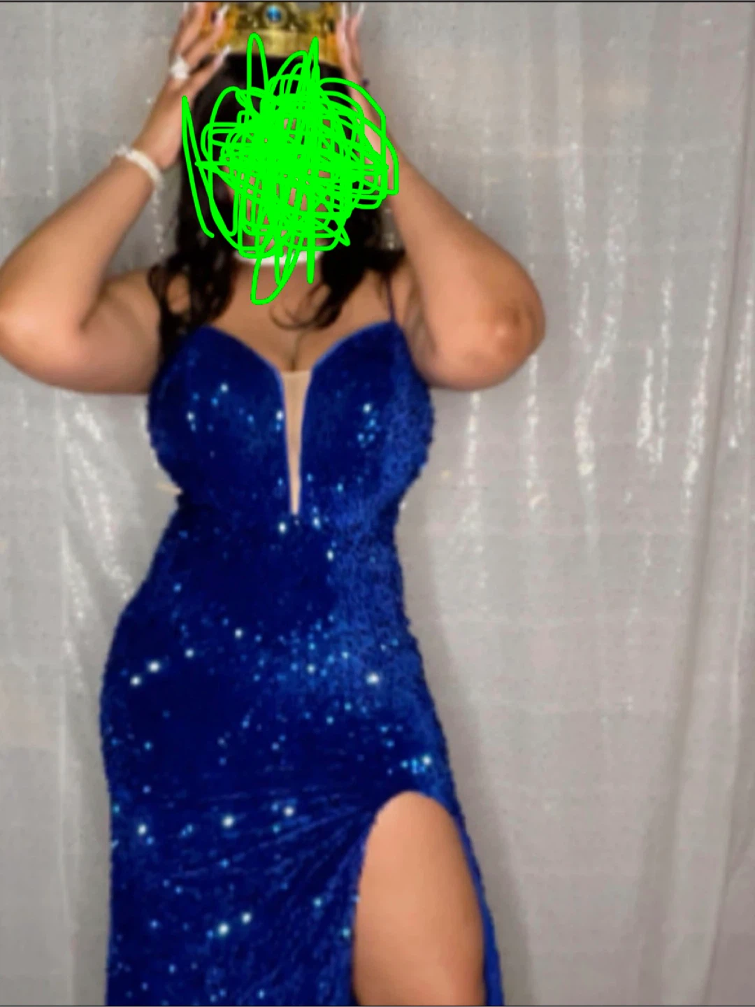 Royal Blue Sequin Gown with High Slit