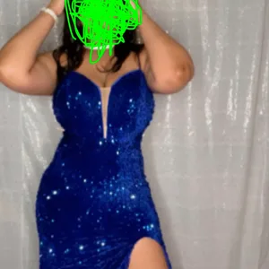 Royal Blue Sequin Gown with High Slit