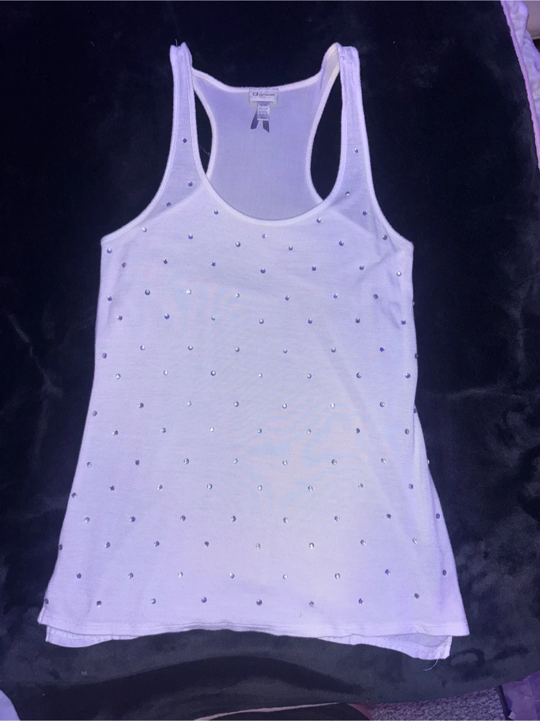 Dynamite White Tank Top with Rhinestones