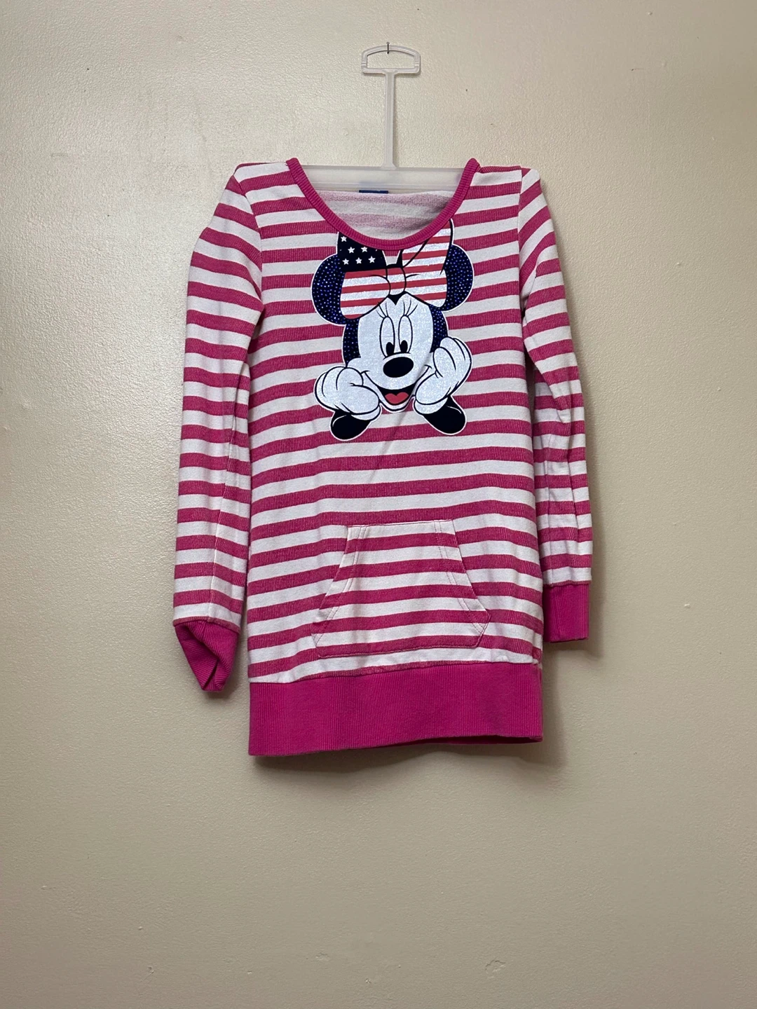 Disney Minnie Mouse Pink & White Striped Hoodie Kids size 12