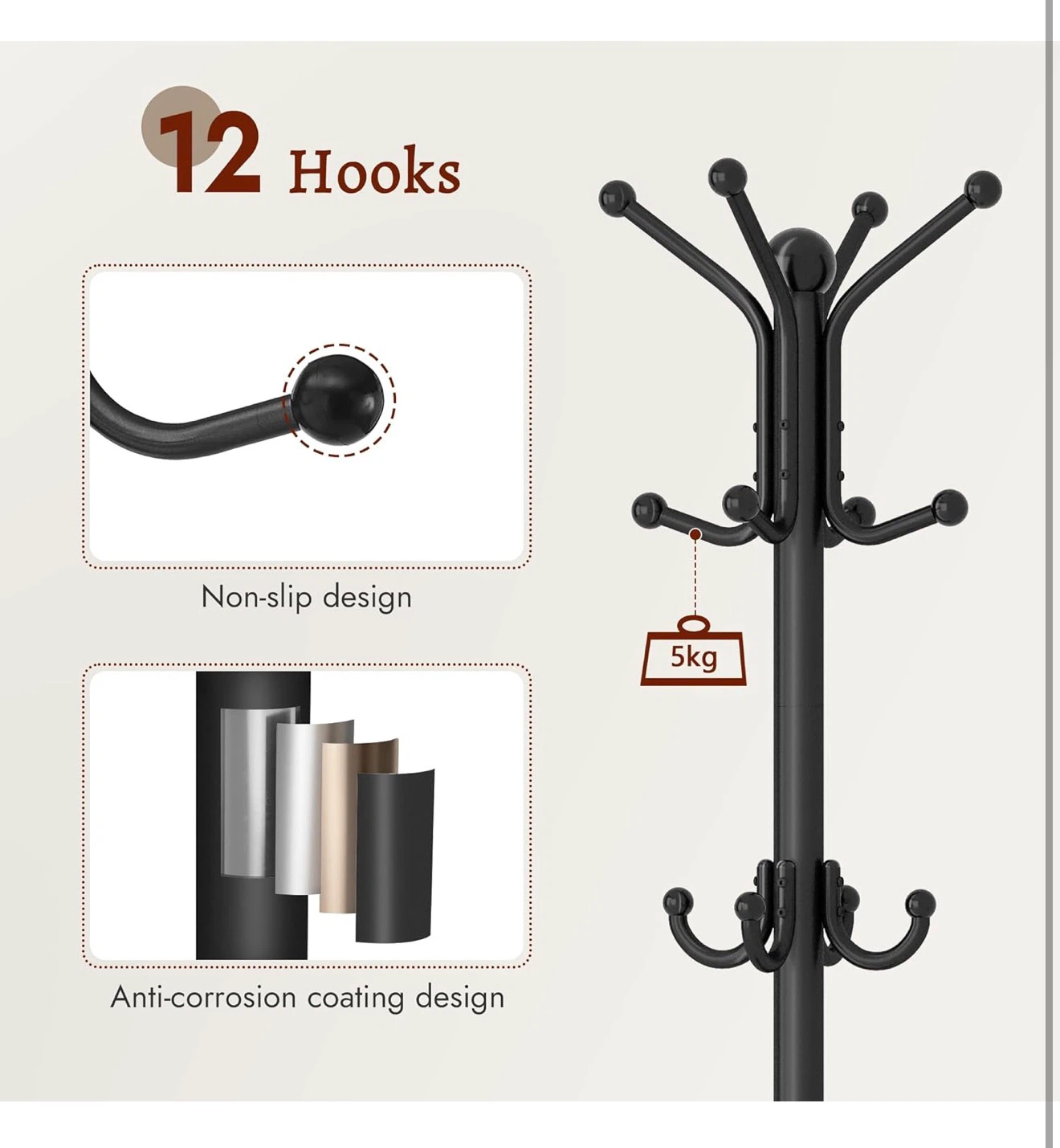 Black Metal Coat Rack with Umbrella Stand and Storage Shelve - photo 4