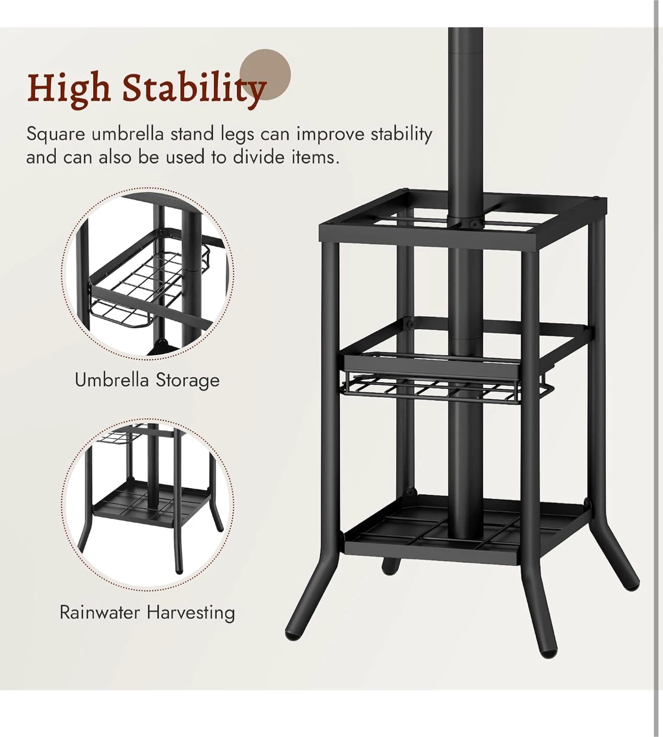 Black Metal Coat Rack with Umbrella Stand and Storage Shelve - photo 5