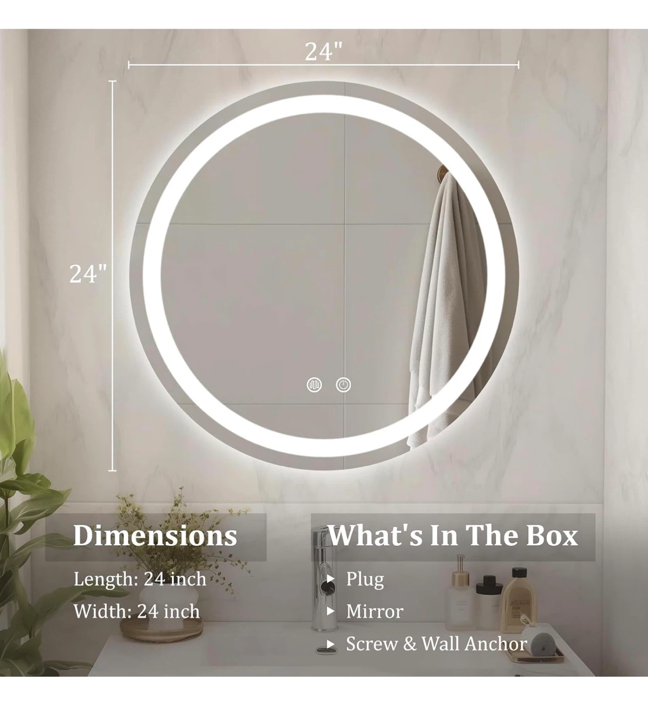 WallBeyond 24" Round LED Bathroom Mirror 24R - photo 2