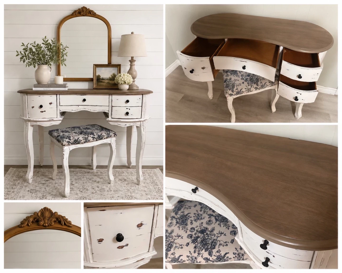 Distressed Vanity Desk with Stool