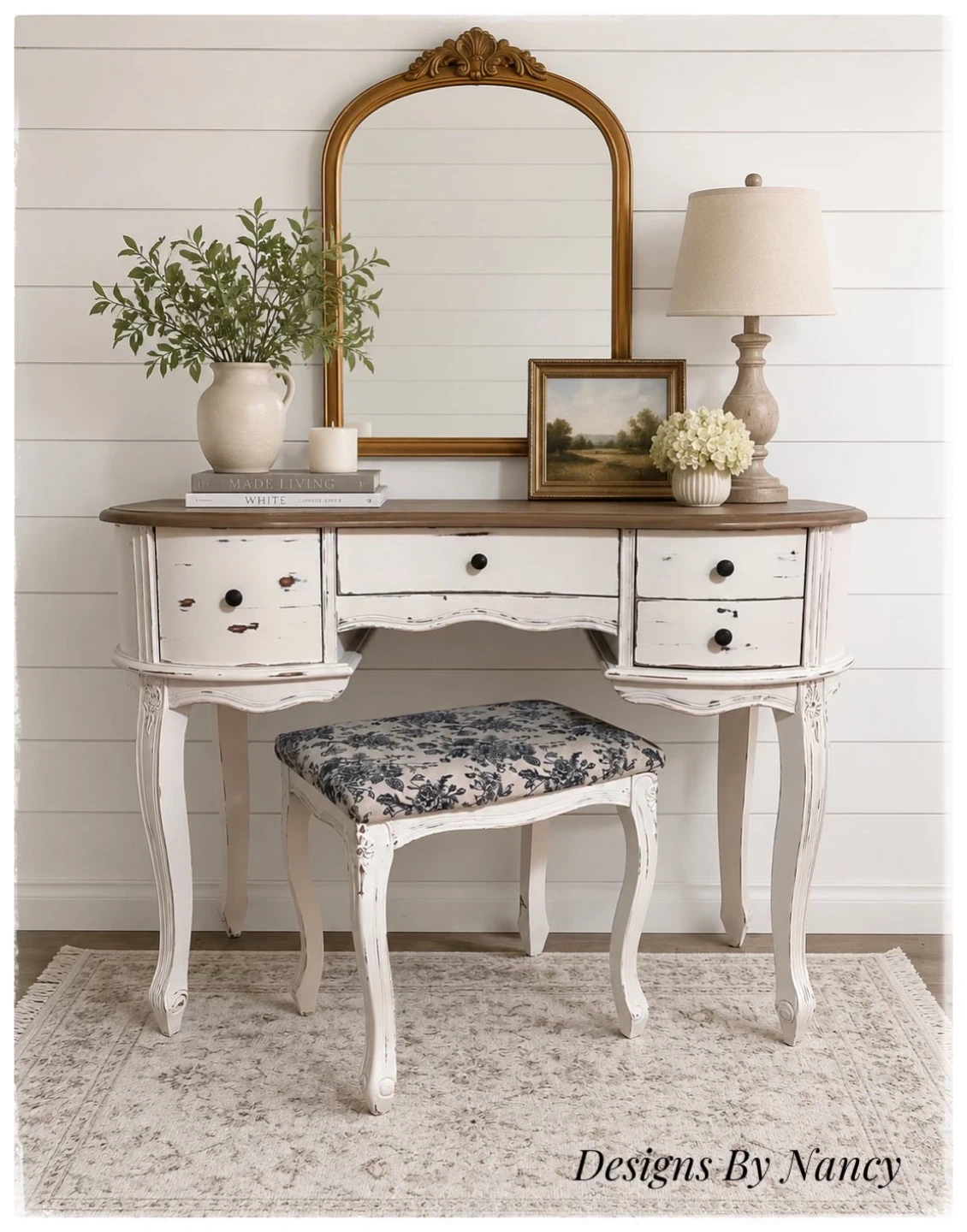 Distressed Vanity Desk with Stool - photo 2