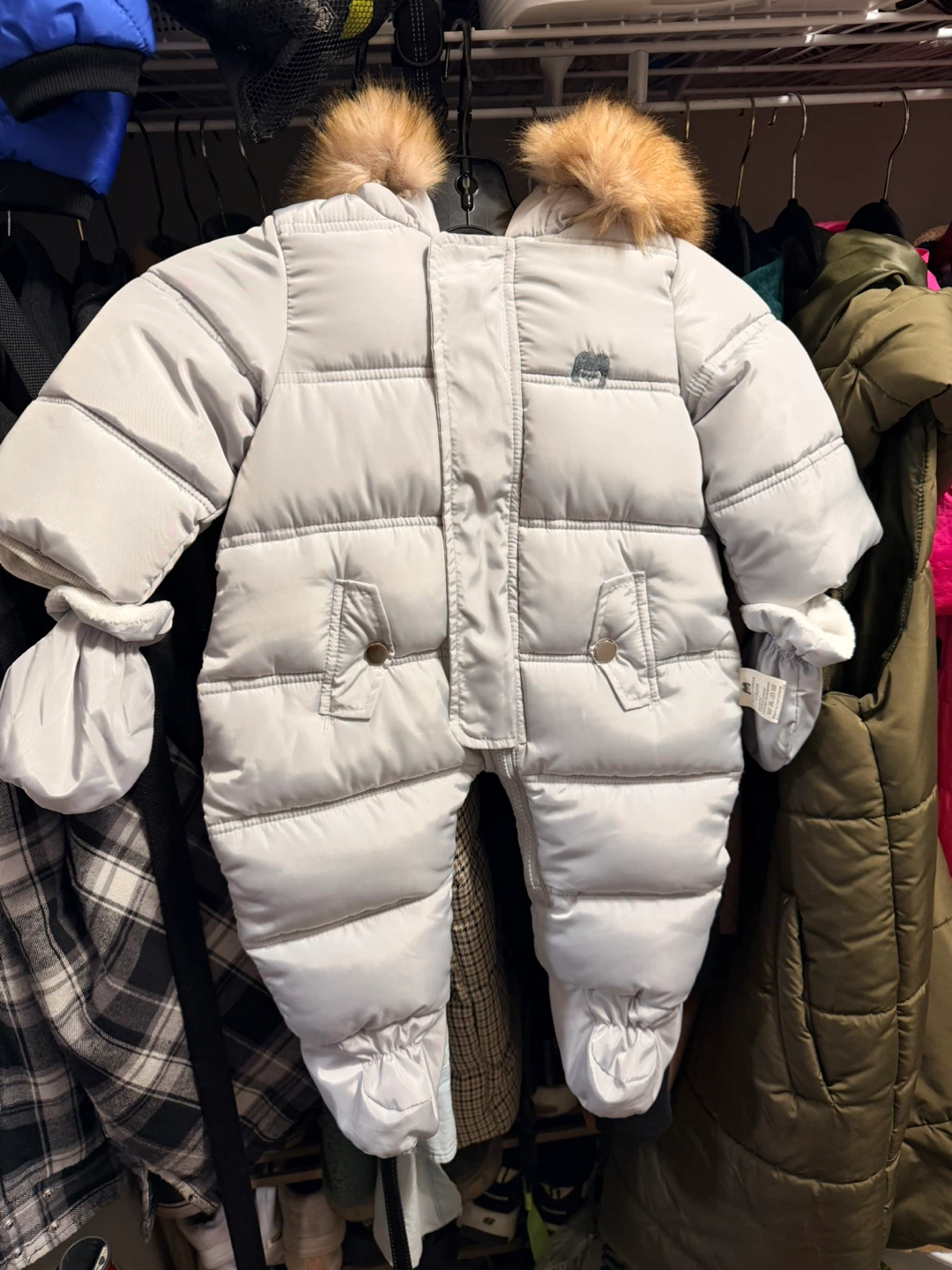 Baby Winter Snowsuit 9–12 Months (73 cm) Gray with Faux Fur Hood