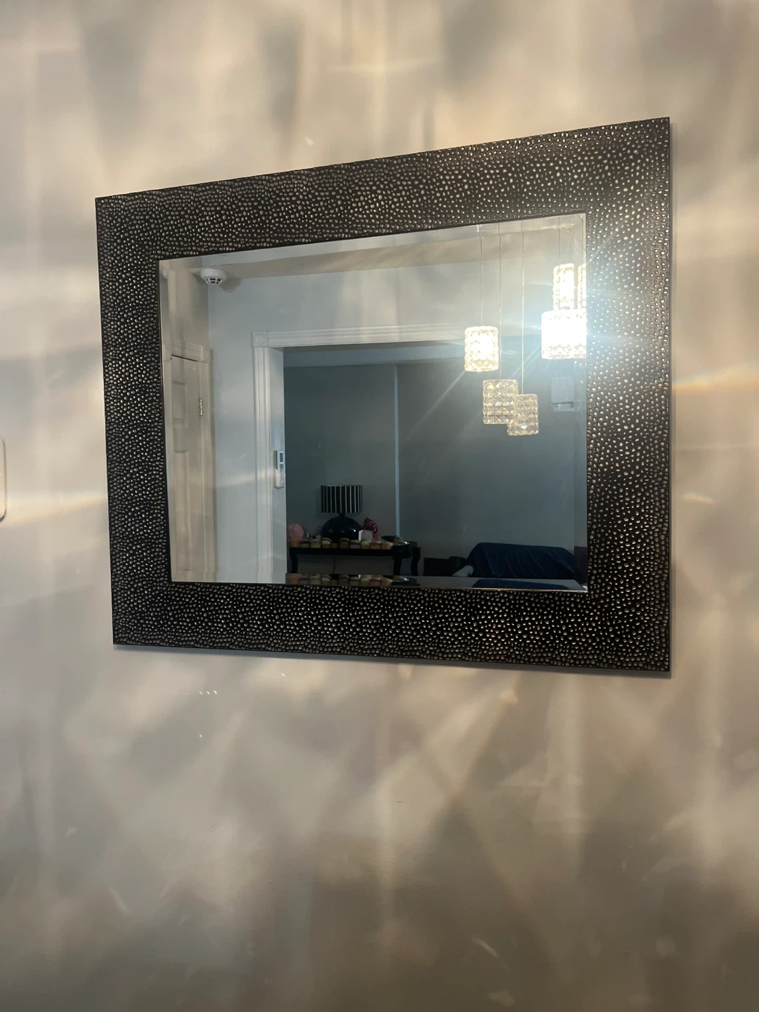 Decorative Wall Mirror with Textured Black Frame