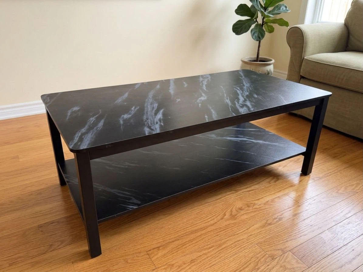 Black Marble Effect Coffee Table with Shelf