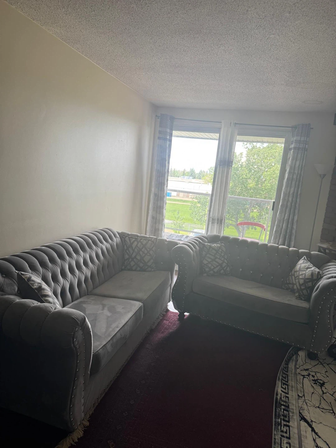 Grey Tufted Chesterfield Sofa Set