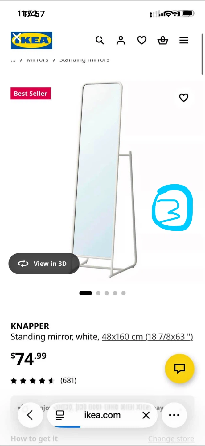 IKEA KNAPPER Standing Mirror White 48x160 cm - photo 3