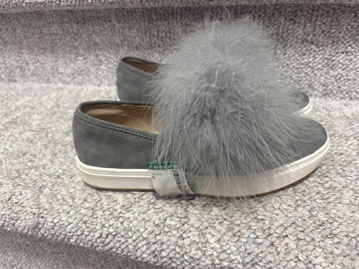 Simonetta Ravizza Grey Suede Fur Pom Pom Slip-On Sneakers Size 6 - photo 2