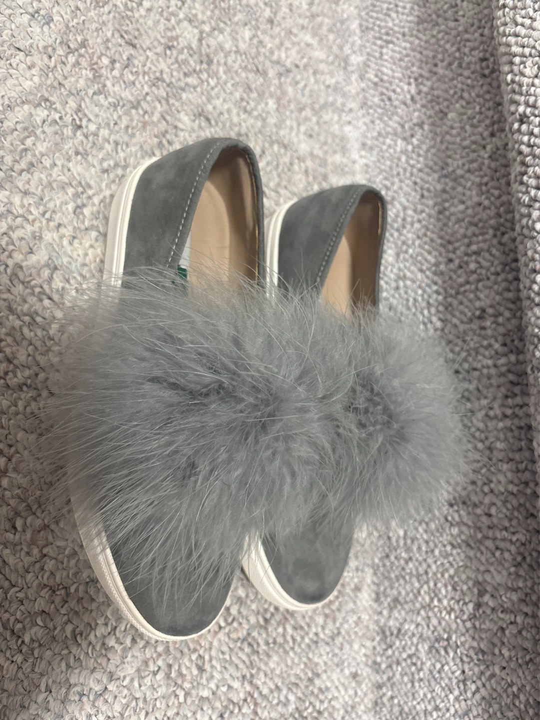 Simonetta Ravizza Grey Suede Fur Pom Pom Slip-On Sneakers Size 6