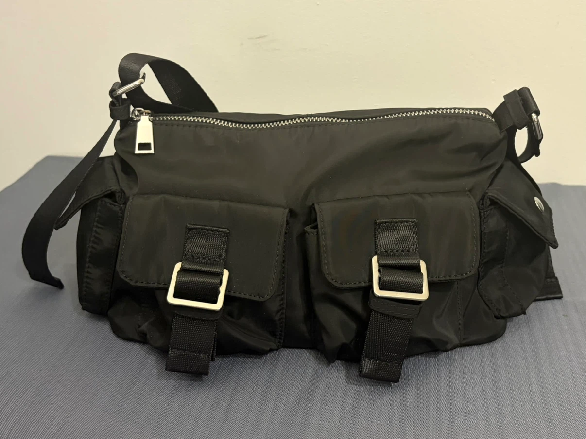 Black Nylon Multi Pocket Crossbody Bag