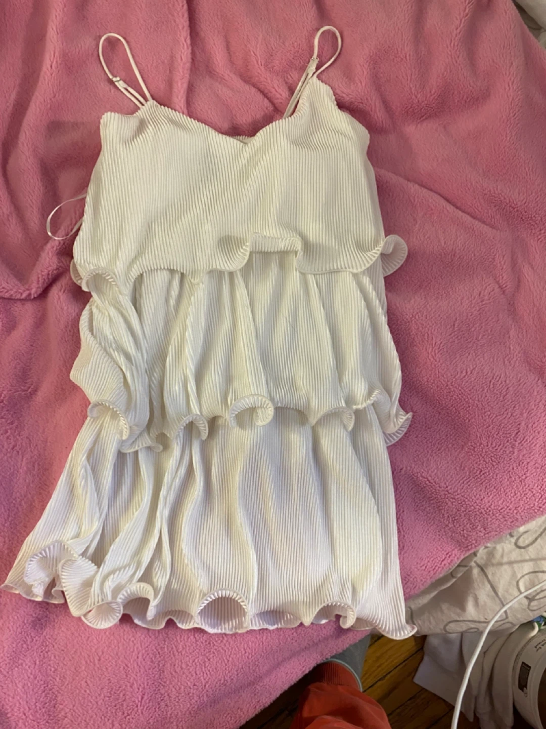 Streetwear Society White Pleated Tiered Mini Dress