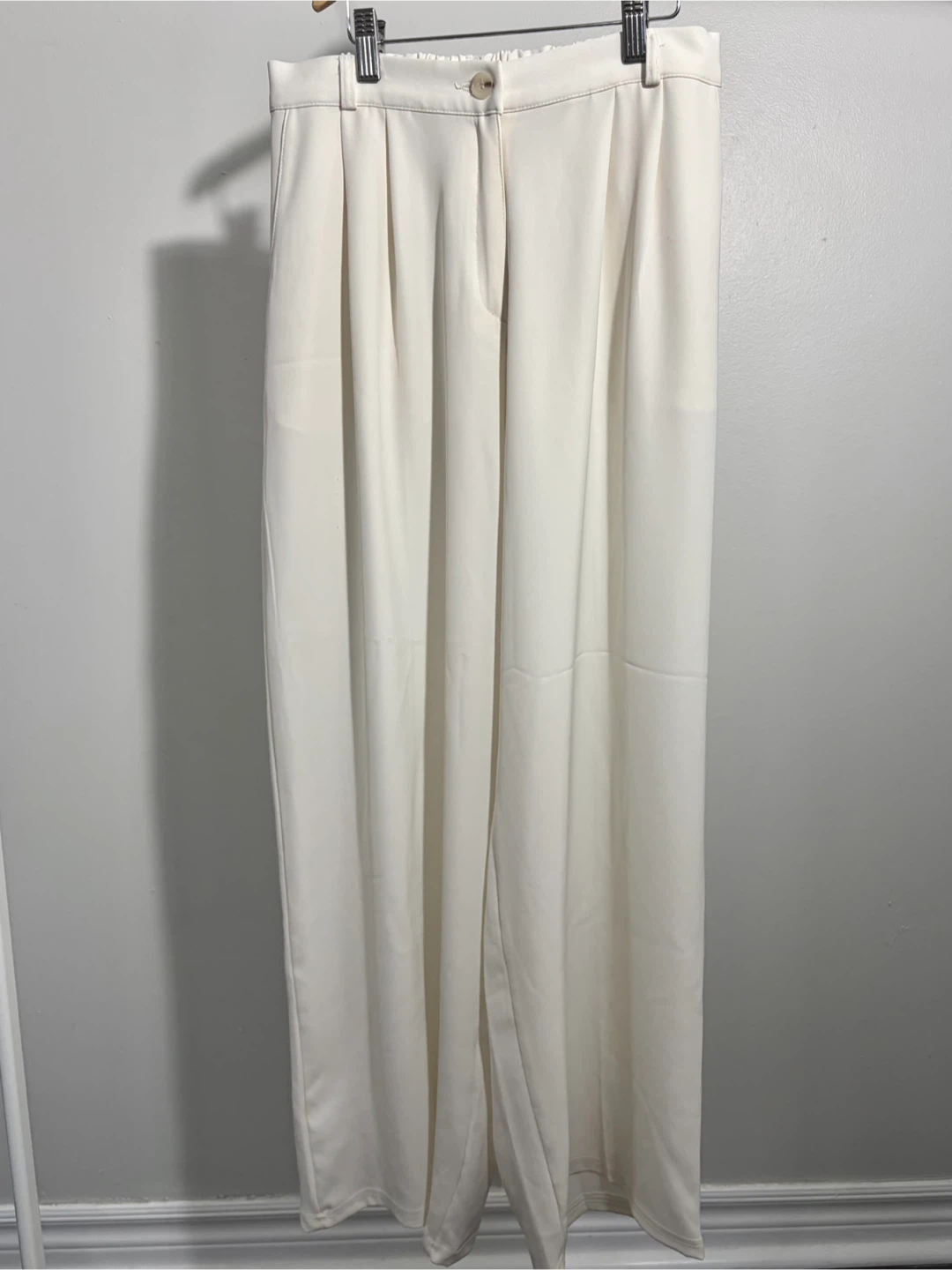 Cream High Waisted Wide Leg Trousers