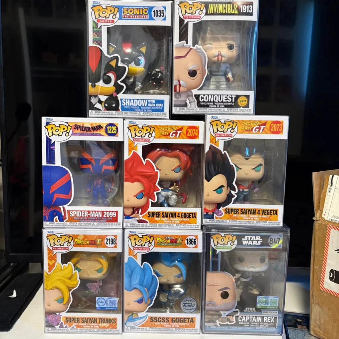 Funko Pops (Dragon Ball, Star Wars, Sonic, Spider-Man)