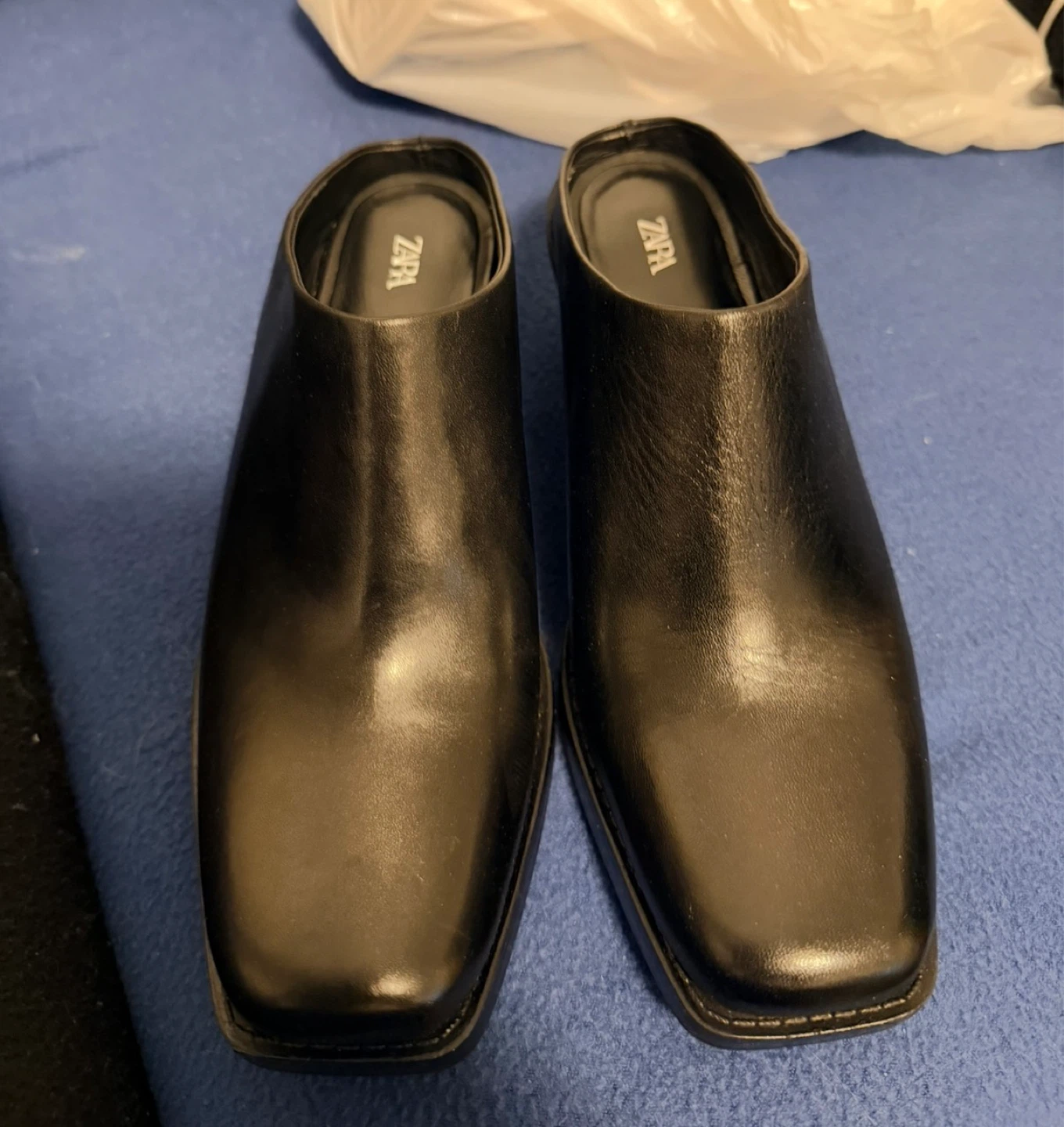 Zara Black Leather Mules - Size 6