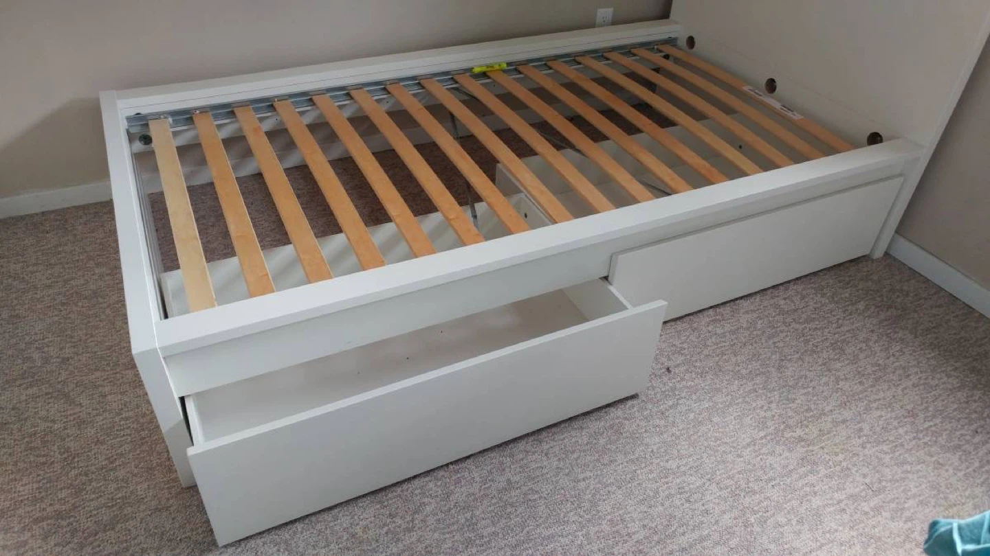 IKEA White Malm Twin Size Single Bed Frame with 2 Drawers - photo 2