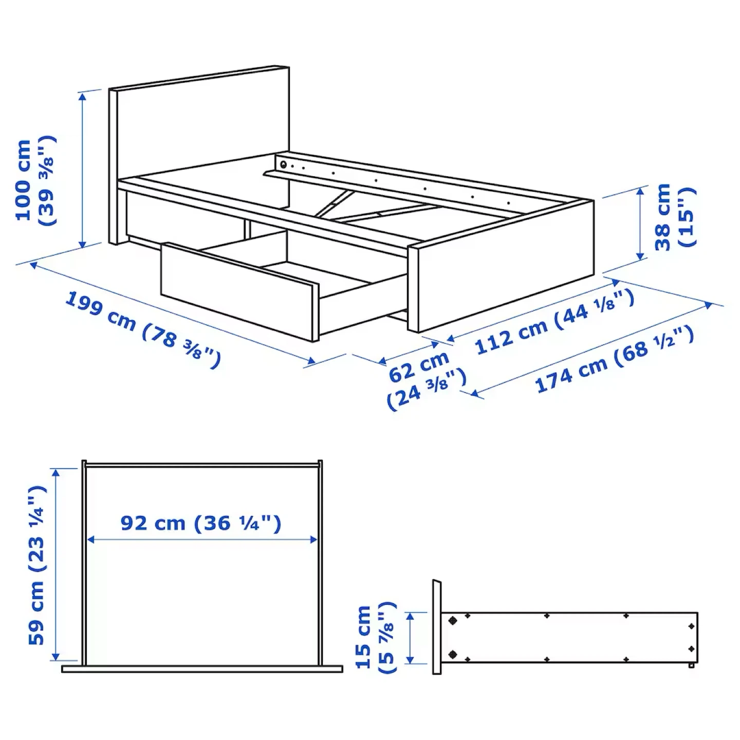IKEA White Malm Twin Size Single Bed Frame with 2 Drawers - photo 3