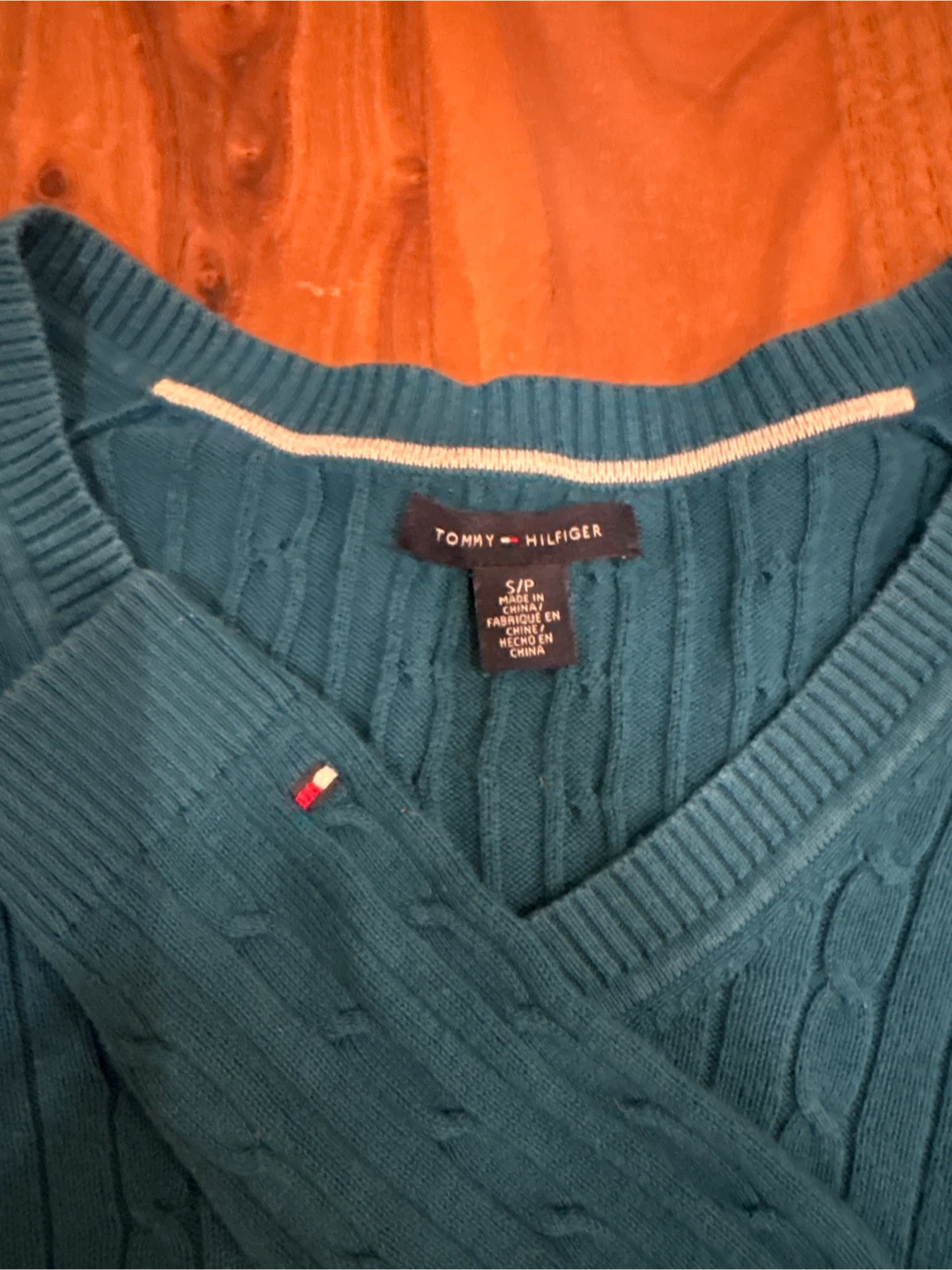 Vintage Tommy Hilfiger Teal Cable Knit V-Neck Sweater - photo 2