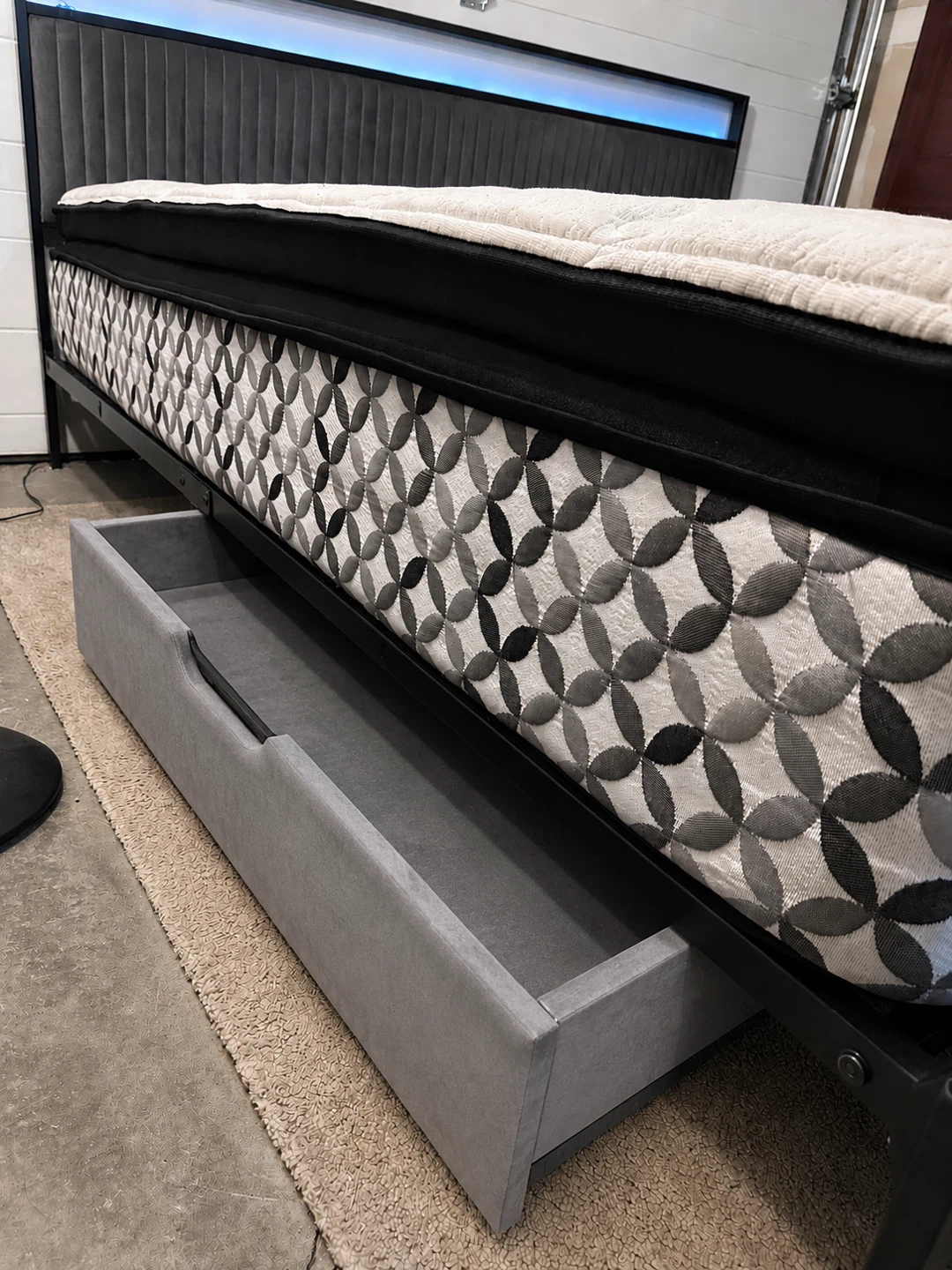 odern Bed Frame with LED Headboard & Storage Drawer – Like New! - photo 2
