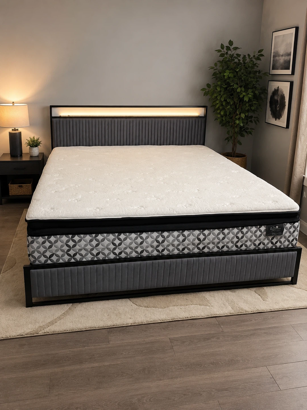 odern Bed Frame with LED Headboard & Storage Drawer – Like New!