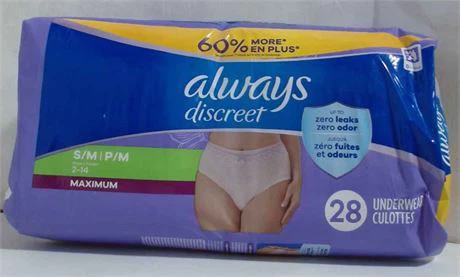 Always Womens 28pcs Discreet Incontinence Underwear Sz S/M