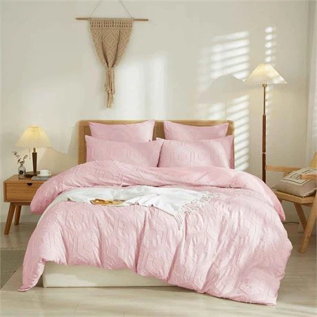 3pcs Blush Pink Tufted Waffle Weave Duvet Cover Set 51" x 75"