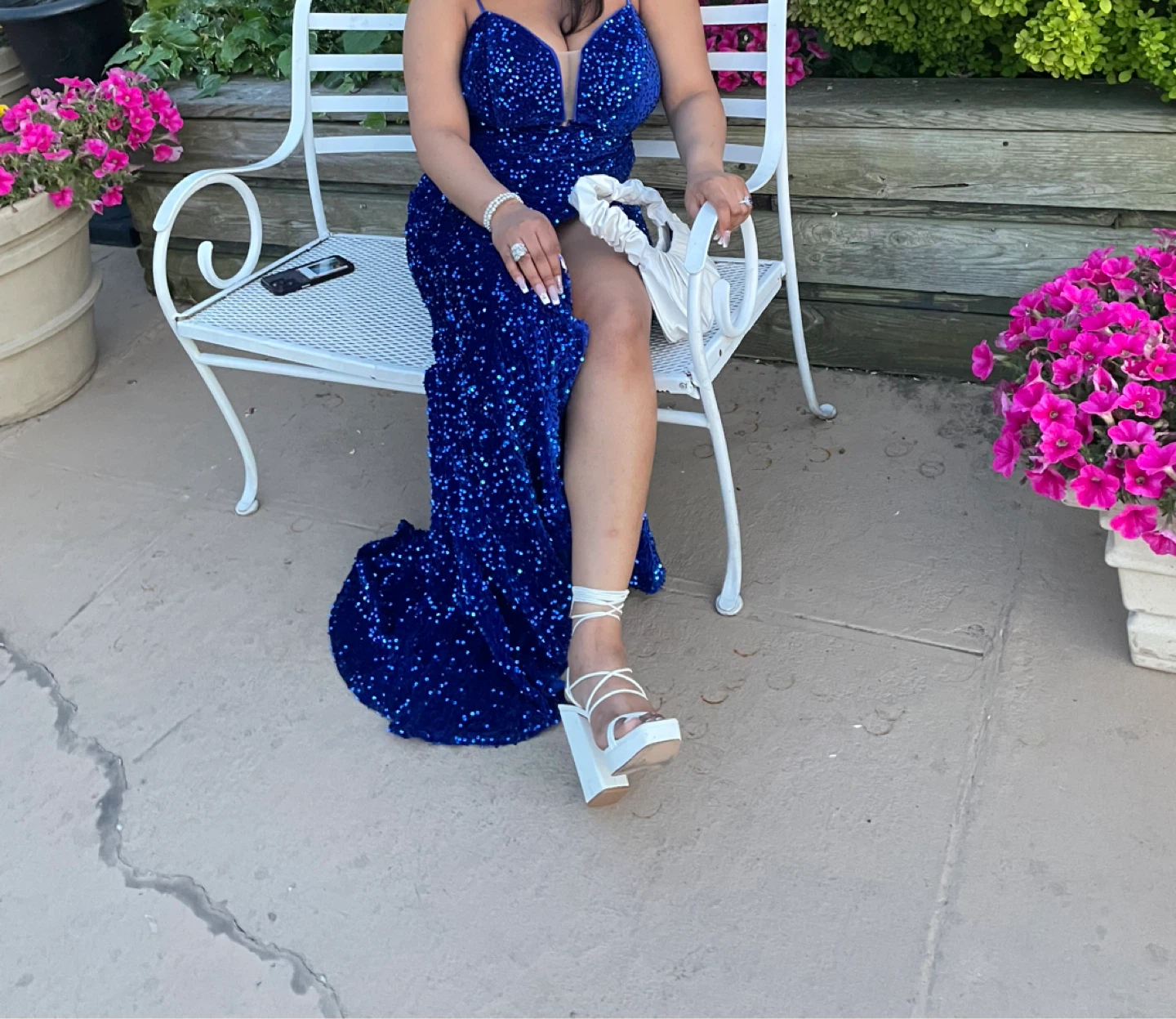 Royal Blue Sequin Gown with High Slit - photo 4