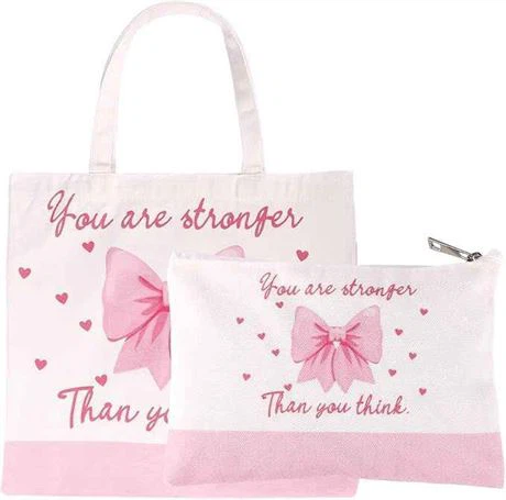 Lasuroa Pink Preppy Canvas Tote and Makeup Bags