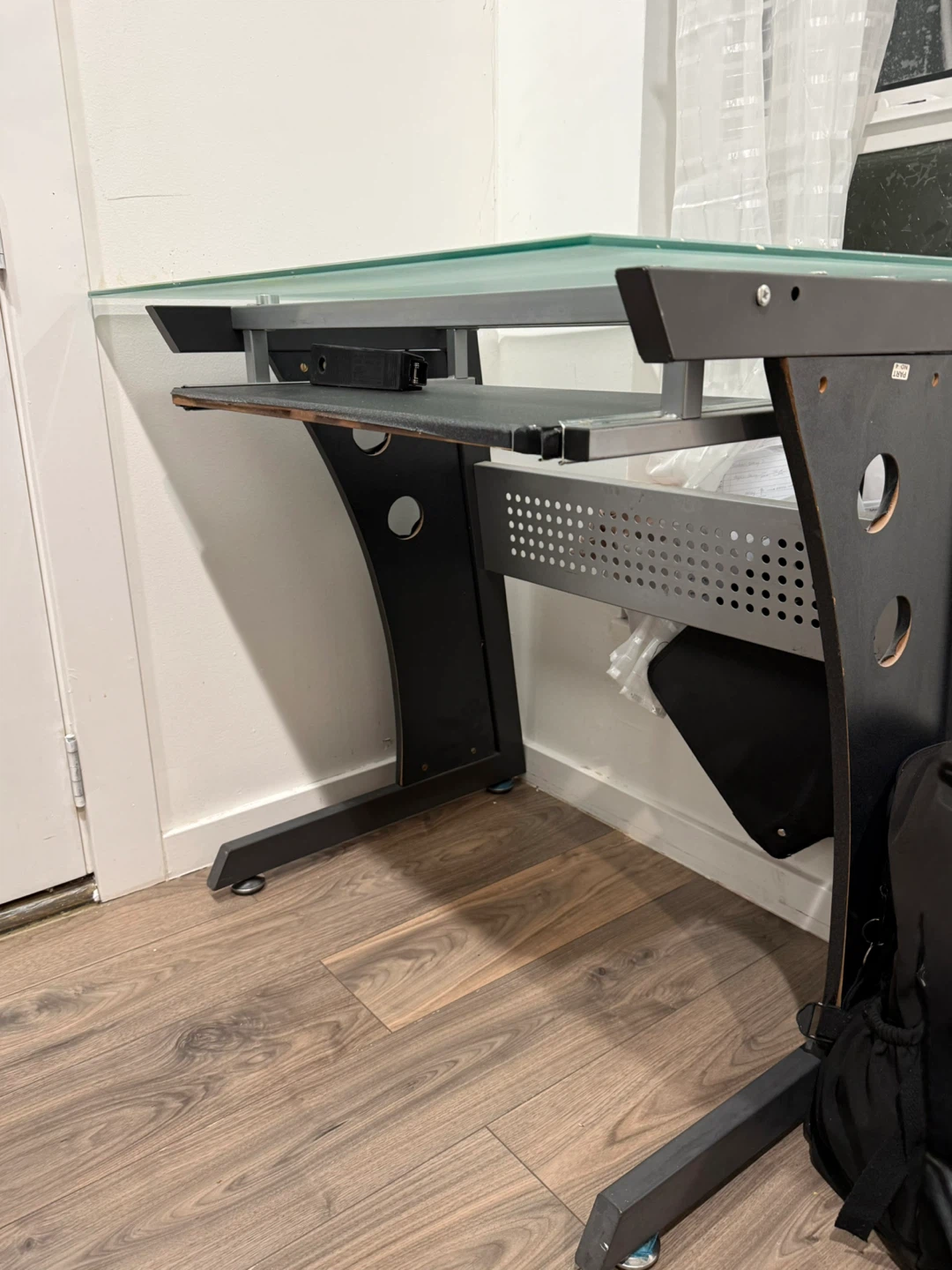 Glass Top Computer Desk with Keyboard Tray