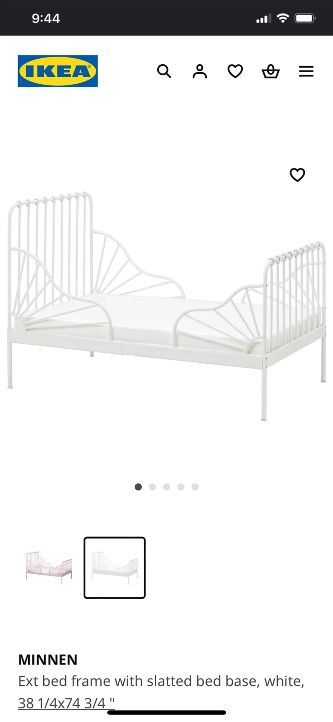 IKEA MINNEN Extended Bed Frame with Slatted Bed Base - White