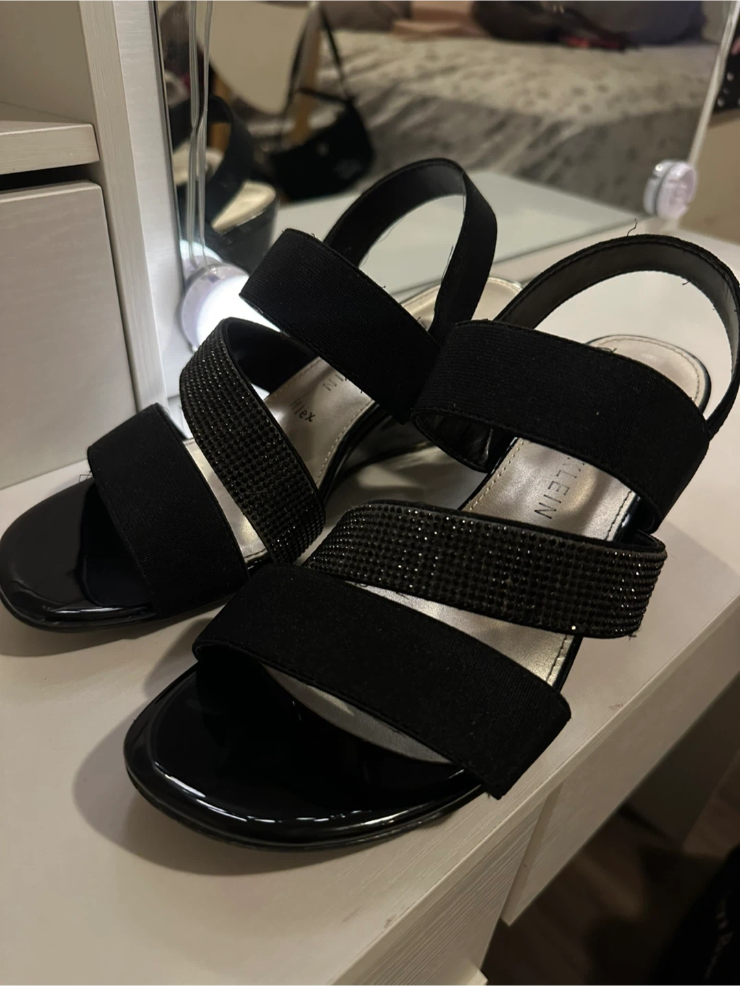 Anne Klein Black Embellished Strappy Sandals