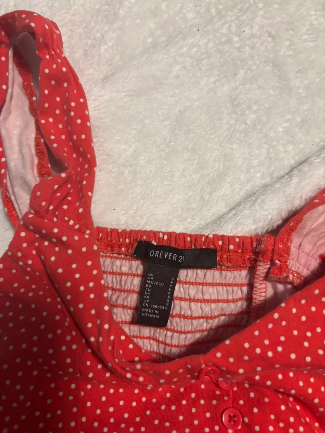 Forever 21 Red Polka Dot Smocked Tank Top - photo 2