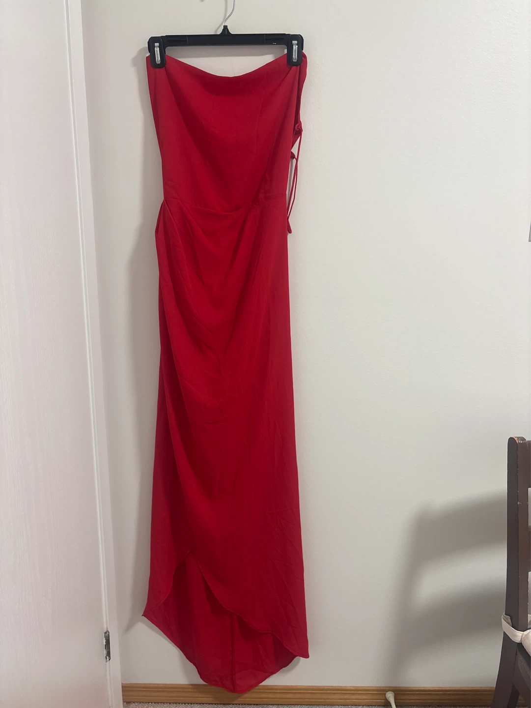 Red Strapless Maxi Dress with Lace-Up Back